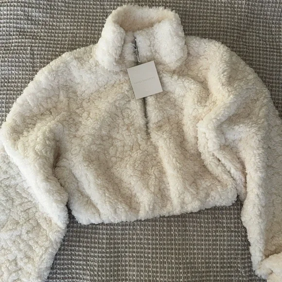 NWT NAKED WARDROBE SHERPA QUARTER-ZIP CROPPED SWEATER - Picture 5 of 9